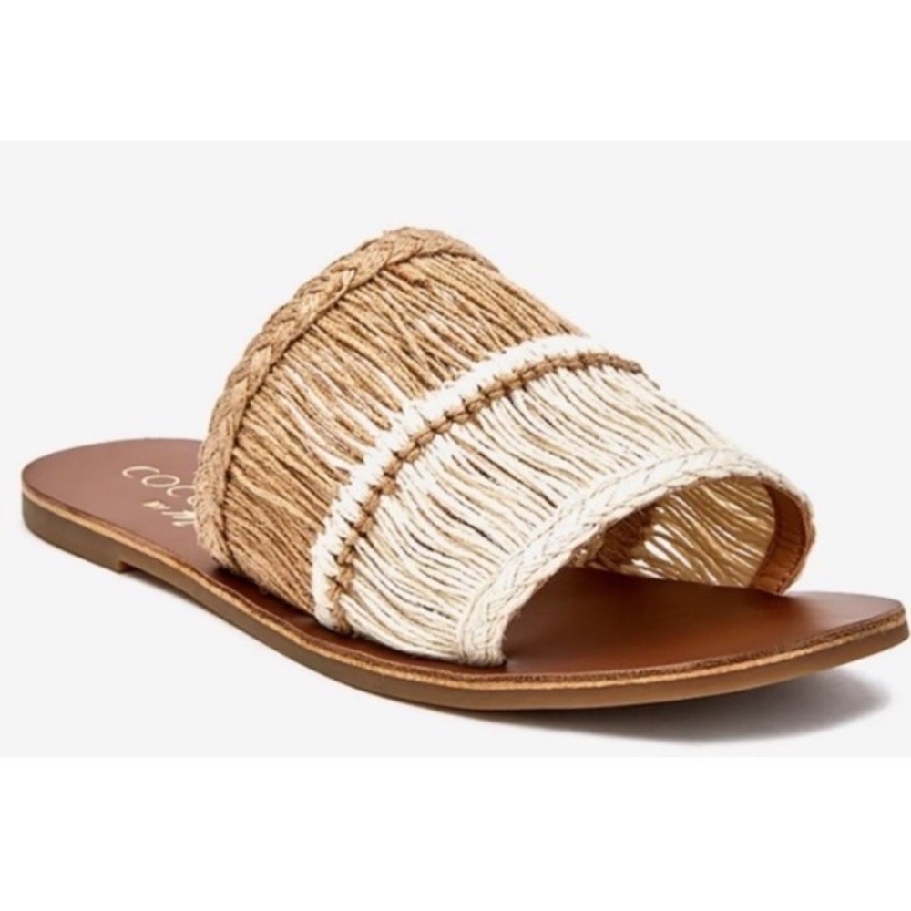 New anthropologie COCONUTS Matisse WATCHOUT Fringed Jute Slides Sandals Size 7
